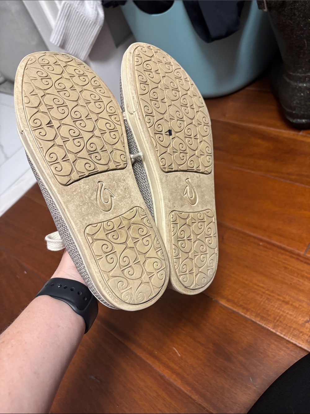 OluKai Women's Light Gray Knit Lace-Up Sneakers - Picture 3 of 4